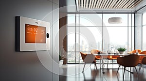 Modern automated house with a thermostat display. Generative AI