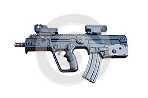 Modern automatic assault rifle isolated on a white background