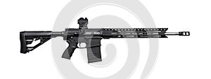 Modern automatic carbine with collimator sight isolate on white background photo