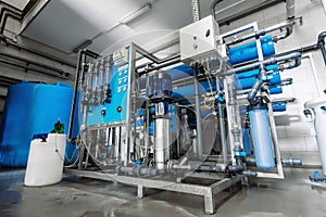Modern automatic treatment and filtration of drinking water system. Plant or factory for production of purified drinking photo