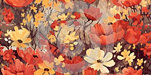 Modern Autumn leaves. Vector seamless pattern background of Fall flower season ,Creative collage