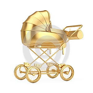 Modern Baby Golden Carriage, Stroller, Pram Mock Up. 3d Rendering