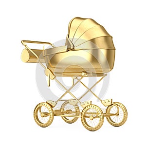 Modern Baby Golden Carriage, Stroller, Pram Mock Up. 3d Rendering