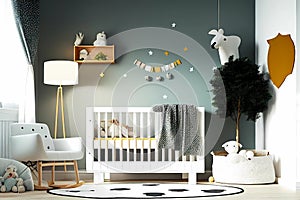 Modern baby room interior design with decor. Generative ai