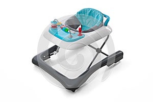 Modern baby walker with  toys isolated