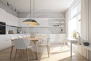 interior table furniture house chair design modern room dining kitchen home. Generative AI.