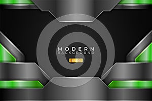 Modern Background Realistic Technology Overlapped 3D Metallic Shiny Green and Grey