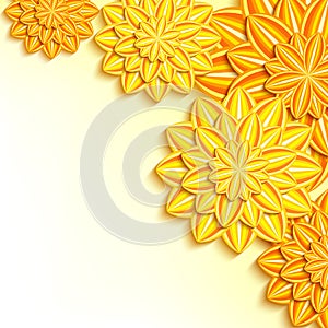 Modern background with yellow, orange 3d paper flowers