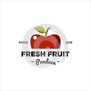 Modern badge with apple fresh fruit produce or grocery logo design idea