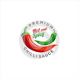 Modern badge red and green chili for sauce product vector