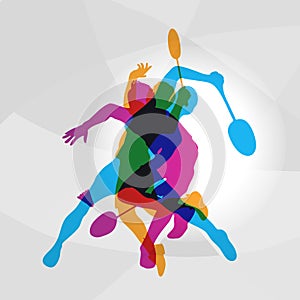 Modern Badminton Players In Action Logo