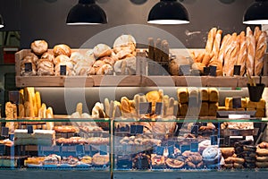 Modern bakery with assortment of bread