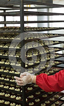 Modern bakery in confectionery factory. Cookies in the oven