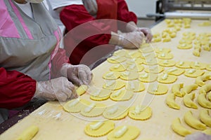 Modern bakery in confectionery factory. Cookies in the oven