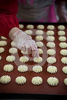 Modern bakery in confectionery factory. Cookies in the oven