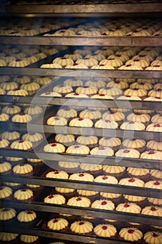 Modern bakery in confectionery factory. Cookies in the oven