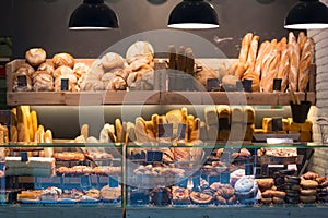 Modern bakery with different kinds of bread