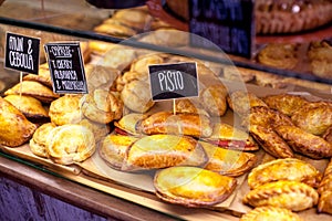 Modern bakery with different kinds of pie and patty