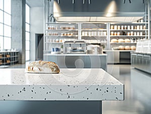 Modern Bakery Kitchen with Fresh Loaf on Countertop