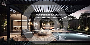 Modern balcony patio building with rest area for family in elegant stylish villa or hotel