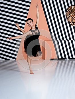 Modern ballet dancer, ballerina performing art dance element with copy space background