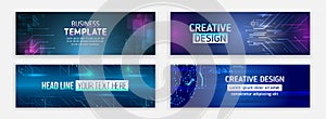 Modern banner design with technology element. Data protection, internet communication, science, big data, cover design set. Sci-fi