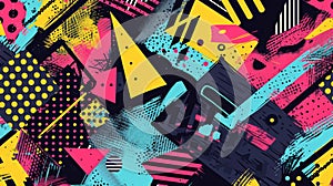 Modern banner templates with streetwear aesthetic elements with abstract psychedelic geometric shapes and sharp spike