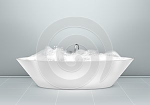 Modern bath with foam against the wall. Vector  design bathroom