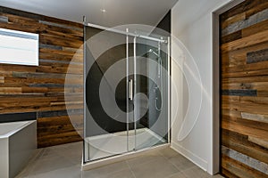 Modern bathroom with barn wood