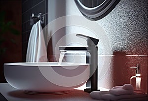 Modern Bathroom cabinet dramatic light, Water faucet made of stainless steel.