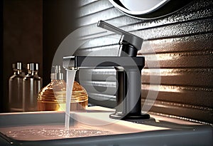 Modern Bathroom cabinet dramatic light, Water faucet made of stainless steel.