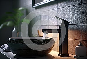 Modern Bathroom cabinet dramatic light, Water faucet made of stainless steel.