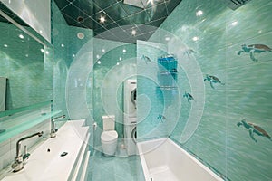 Modern bathroom celadon with bathtub and