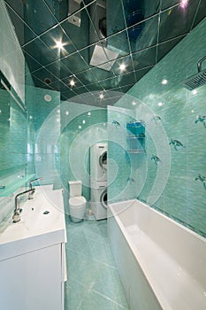 Modern bathroom celadon with bathtub and toilet