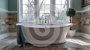 Modern Bathroom With Clawfoot Tub and Window