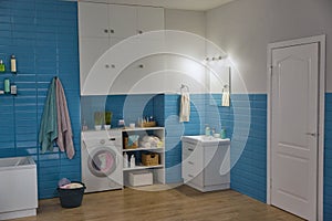 Modern bathroom corner with mirror