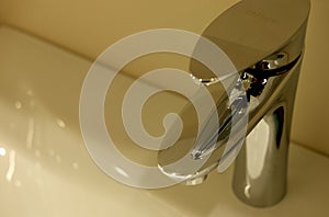 Modern bathroom faucet close up