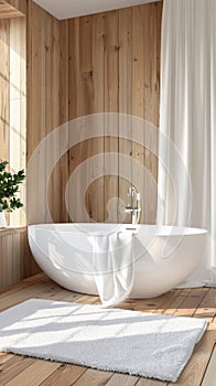 Modern bathroom with freestanding bathtub