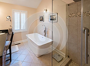 Modern bathroom with freestanding tub and shower