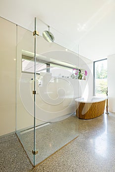 Modern bathroom with glass shower