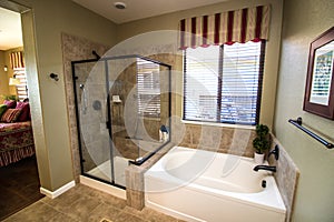 Modern Bathroom With Glass Shower And Tub