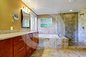 Modern bathroom inteiror with tile trim
