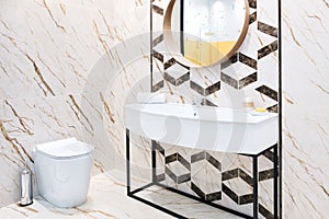 Modern bathroom interior, clean bright stylish designer modern bathroom