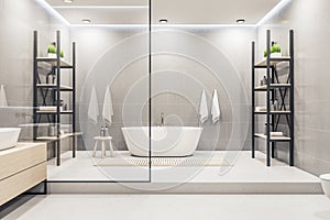 Modern bathroom interior with minimalistic shower