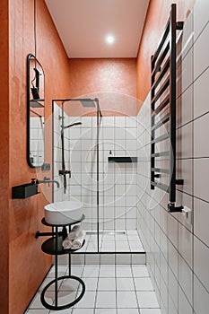 Modern bathroom interior, vertical shot of home design