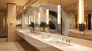 Modern Bathroom with Marble Countertops and Long Mirrors