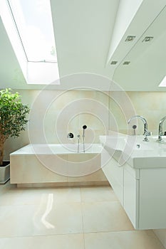 Modern bathroom with roof window