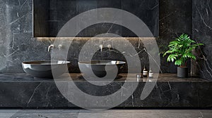 Modern Bathroom With Two Sinks and a Mirror