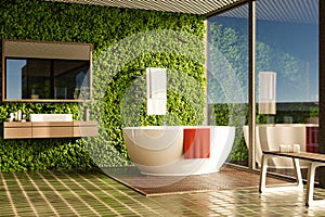 Modern bathroom with vertical garden - 3D rendering