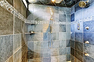 Modern bathroom walk-in shower with steam modern system.